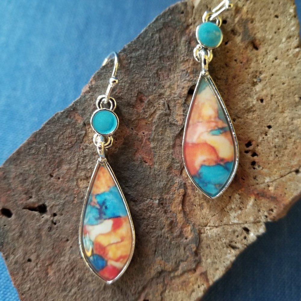 Earrings - Blue, Orange & Red Drop Earrings